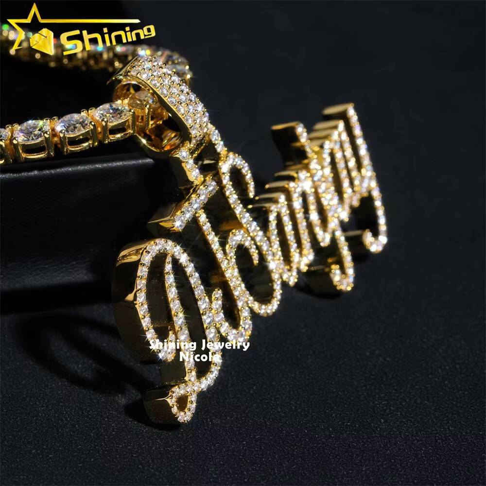 Custom Made Unique Letter Initial Silver 18k Gold Plated VVS Moissanite Name Pendant