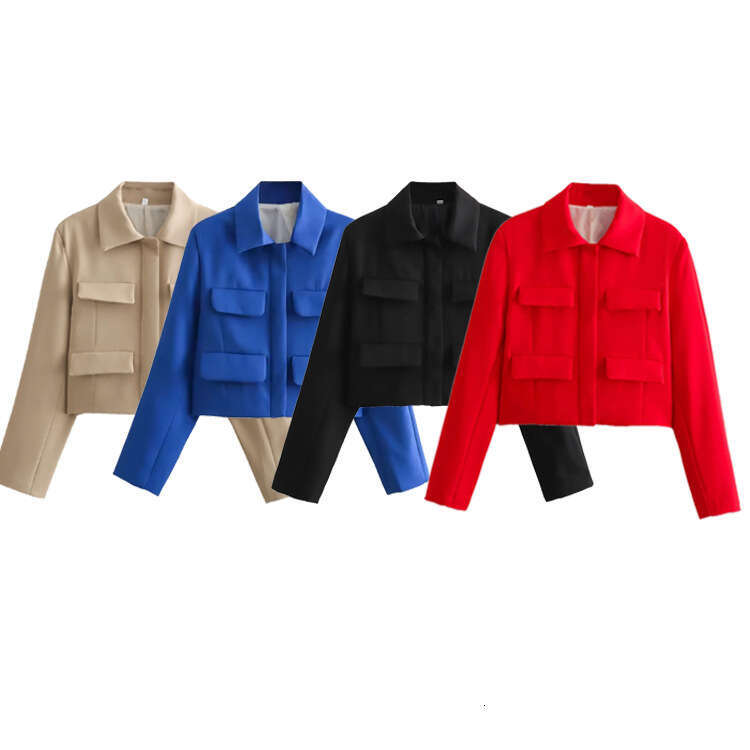 TRAFZA Spring New Style Flip Collar Decorative Casual Loose Short Blazer B5