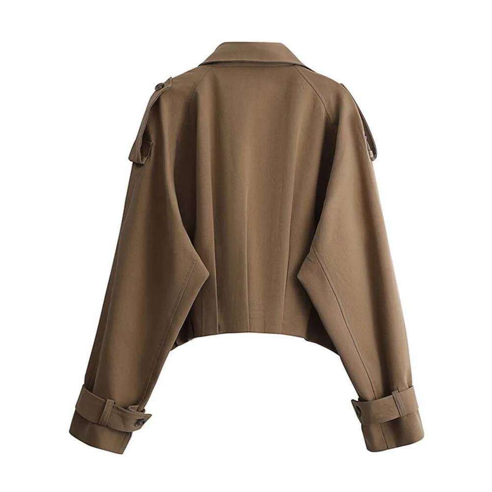 Women's Stylish Cropped Trench Coat Fashion Short Jacket With Lapel Collar And Belted Cuffs For Spring ZM1086