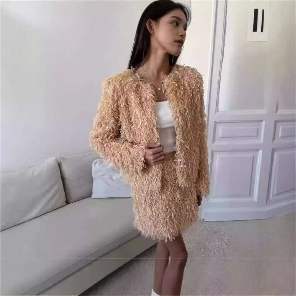 Autumn Winter New Tassel Suit Women's Style Versatile Korean Elegant Coat Top + Skirt B5