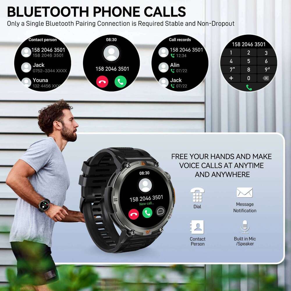 EIGIIS KE3 Smart Watch 3ATM Waterproof Original Design For Men Bluetooth Call Health Monitor With Flashlight 100+ Sports Modes free shipping
