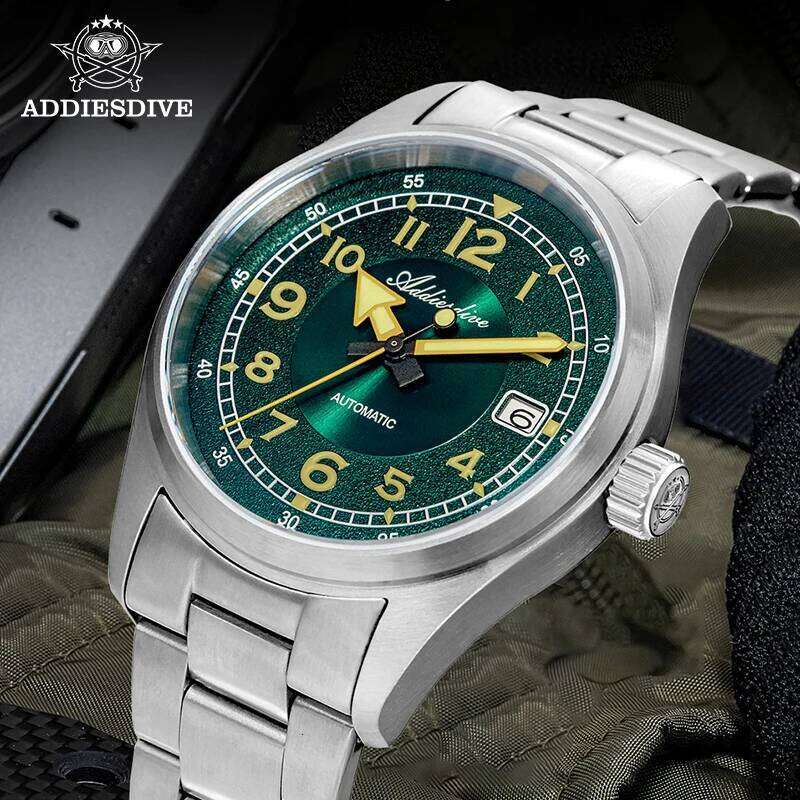 ADDIESDIVE New For Men Sapphire NH35 Automatic 39mm Sunburst Dial Retro Luminous Dress WristWatch 200m Waterproof Watch free shipping