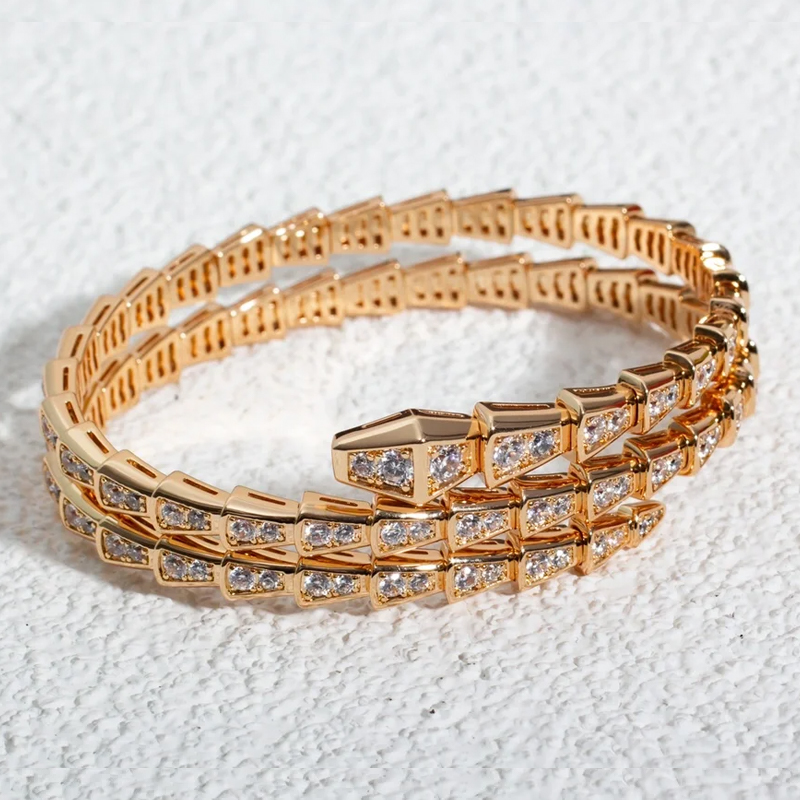 Customization 18K White Gold Plated Moissanite Diamond 925 Silver Three Rounds Encrusted Snake Bracelet Luxury Bracelet
