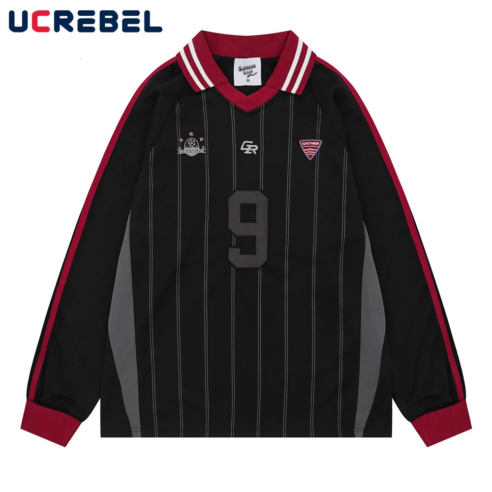 Contrast Paneled Polo Shirts Mens Print Letter Embroidery Autumn High Street Loose Long Sleeve Tee Men 250716