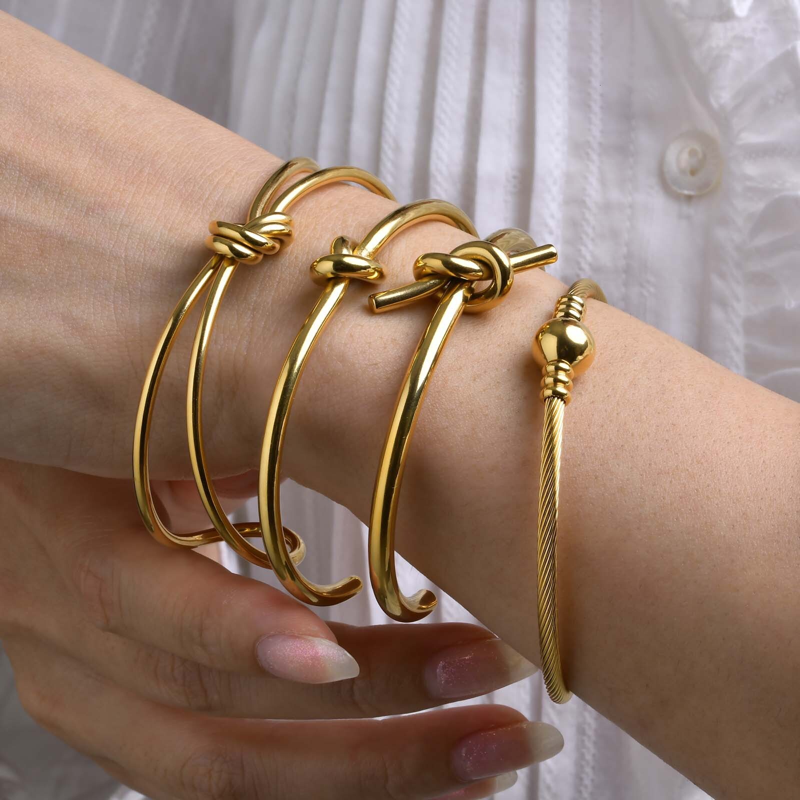 Stainless Steel Open Knot Women's Fashion Bracelet Jewelry Simple Style Hand Accessories ddmythur
