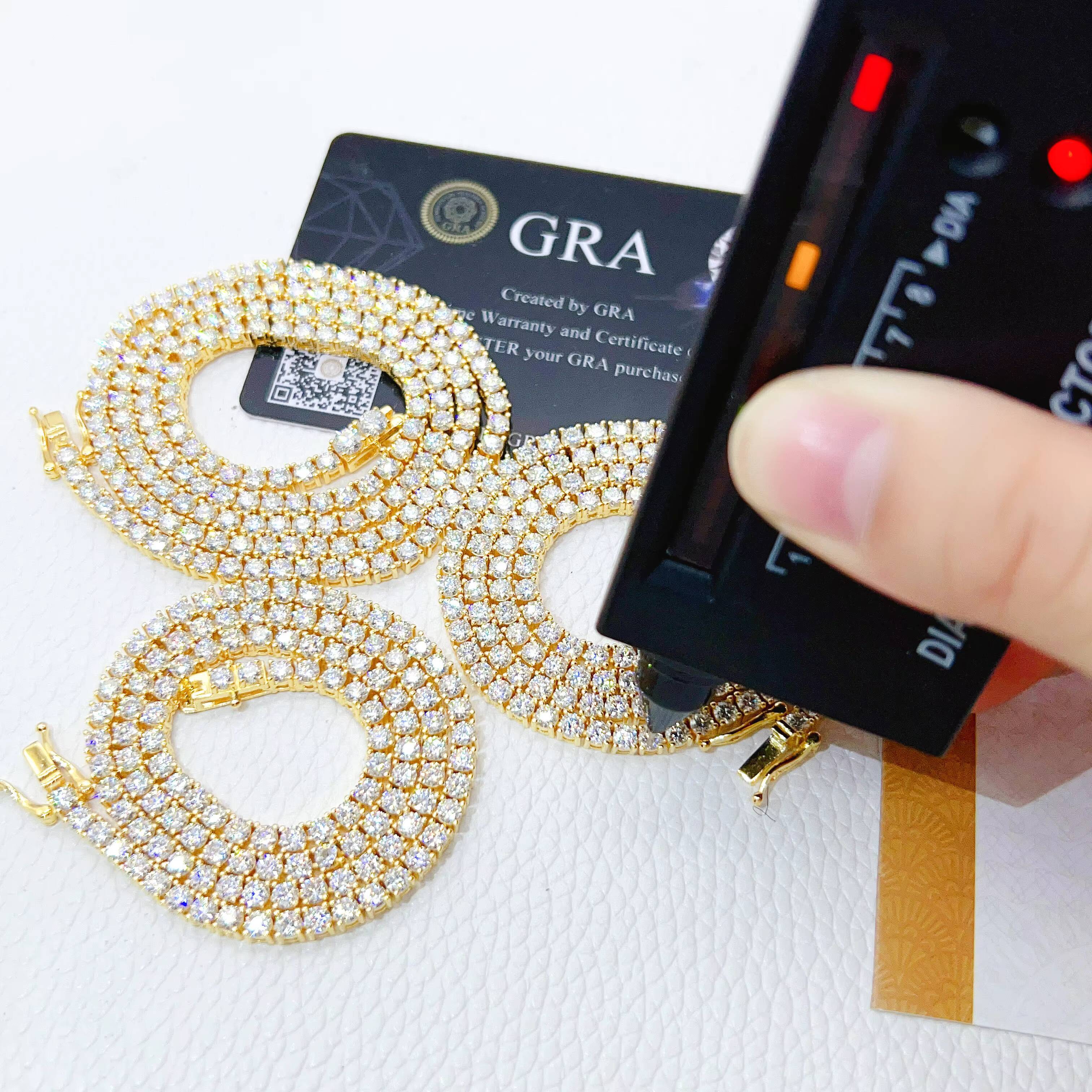 Pass Diamond Tester Iced Out 925 Sterling Silver Gold Gra Certified VVS Moissanite Tennis Chain