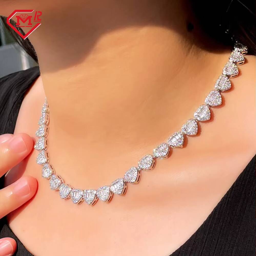 Hiphop Moissanite Tennis Necklace Diamond White/Yellow Gold Plated S925 Sterling Silver Moissanite Tennis Necklace