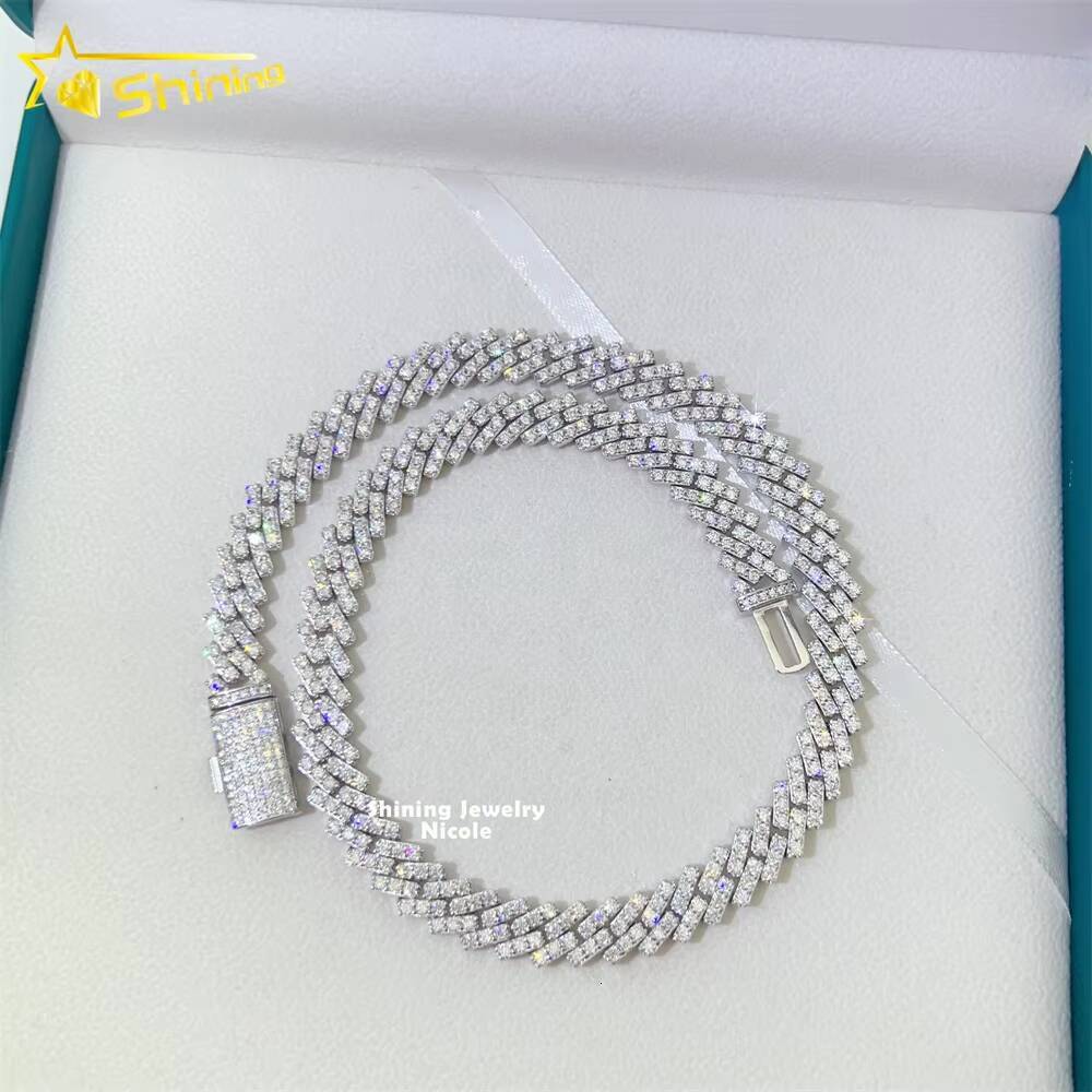 Fine Jewelry Necklace Hip Hop Diamond Chain Iced Out 925 Silver 10mm Moissanite Cuban Link Chain