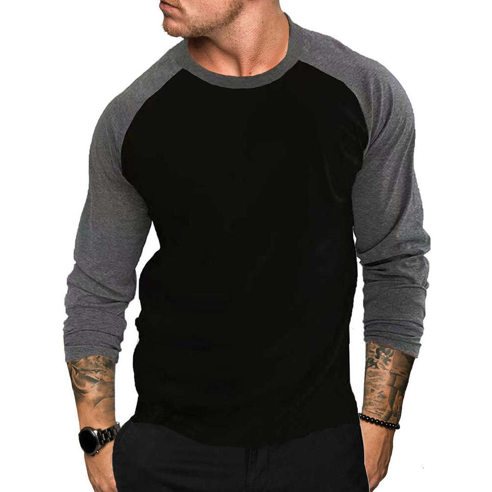 New Raglan Base Shirt Patchwork Men's Casual Long Sleeve Crew Neck T-Shirt B5