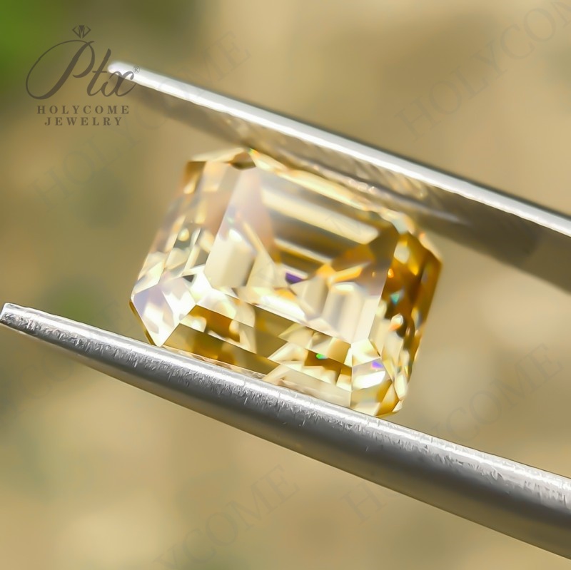 Wholesale Champagne Moissanite 6*6mm~12*12mm Jewelry Making Materials Original Color Asscher Cut Loose Synthetic Moissanite Diamond for Ring