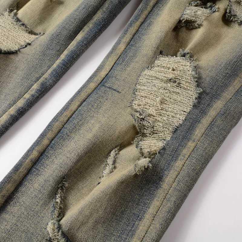 Men Snake Embroidery Denim Jeans Vintage Blue Snakeskin Leather Patch Stretch Pants Skinny Tapered Trousers X2507181