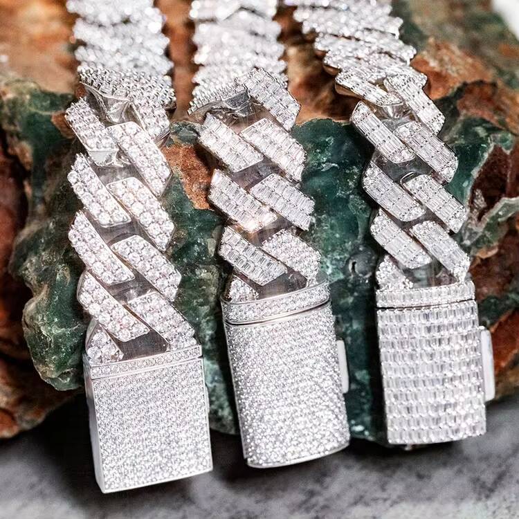 2025 Most Popular 18k White Gold Vvs Moissanite Diamond Cuban Link Chain Diamond Chain High Quality Fine Jewelry Chain for Men