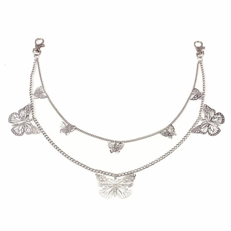 Punk Butterfly Biker Jeans Link Pants Keychain Women Men Belt Key Chain Double Layers Trousers Chain Fashion Hip Hop Jewelry 250715