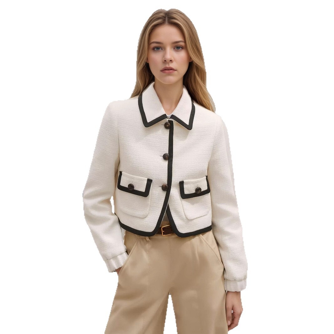 Autumn New French Style Women's Fashion Short Black Trim Versatile Jacket