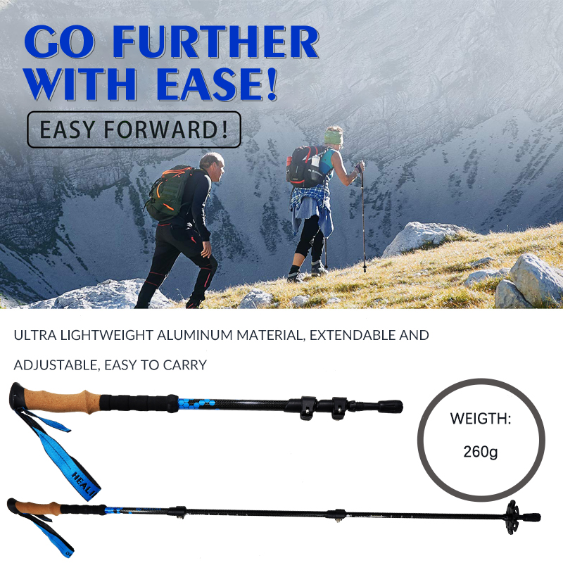 OKHEALING Aluminum Alloy Trekking Poles Portable Telescoping Light Walking Cane Walking Stick with Rubber Handle for Off-road, Backpacking, Camping