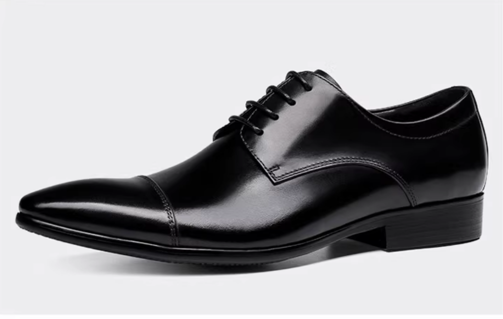 European version of men's shoes, three-joint leather shoes, men's pointed toe formal business leather shoes, genuine leather British trendy 
