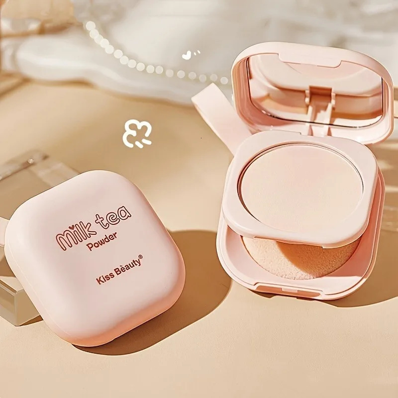 Milk Tea Waterproof Compact Powder - Full Coverage Contour and Concealer Matte Finish Double-Layer Portable Setting Powder 250716