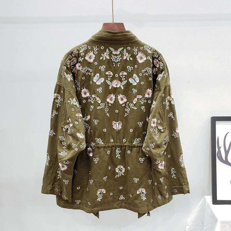 Spring Loose Beading Embroidery Flower Baseball Jacket Women Autumn Chic Long Sleeve Short Coat Windbreaker Female Streetwear