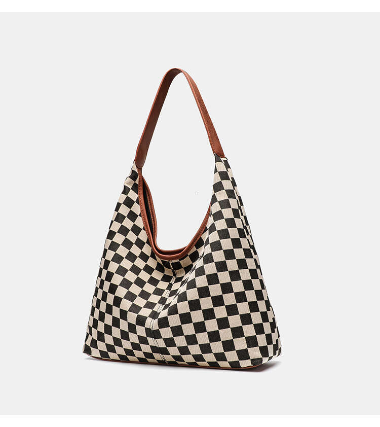 Checkered Large Capacity Tote Crossbody Shoulder Handbag Notebook Bag for Women