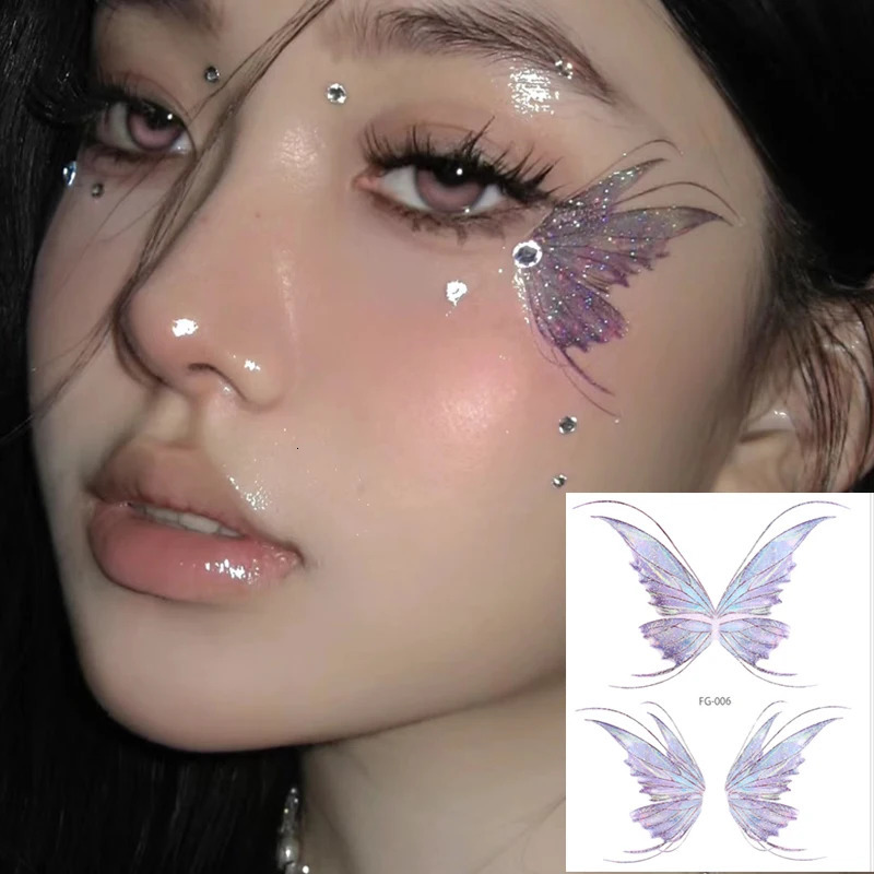 3D Fairy Butterfly Wings Shiny Tattoo Sticker Waterproof Eyes Face Body Art Tattoos For Women Makeup Dance Music Festival 250714
