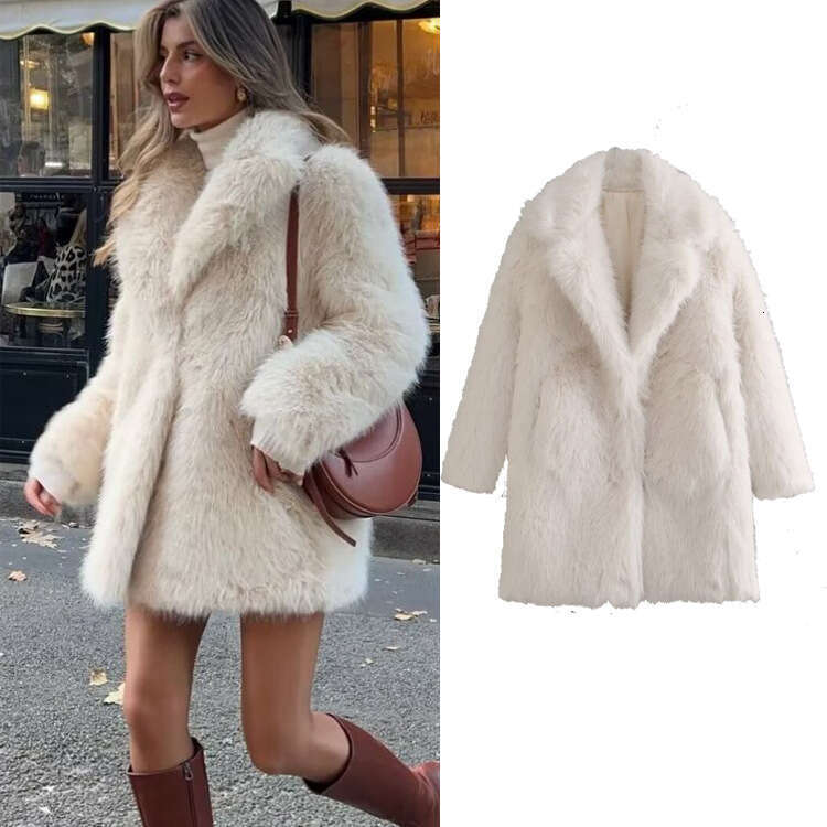 TRAFZA Women's Spring And Autumn New Style Plus Size Loose Fashion Long Faux Fur Coat Jacket B5