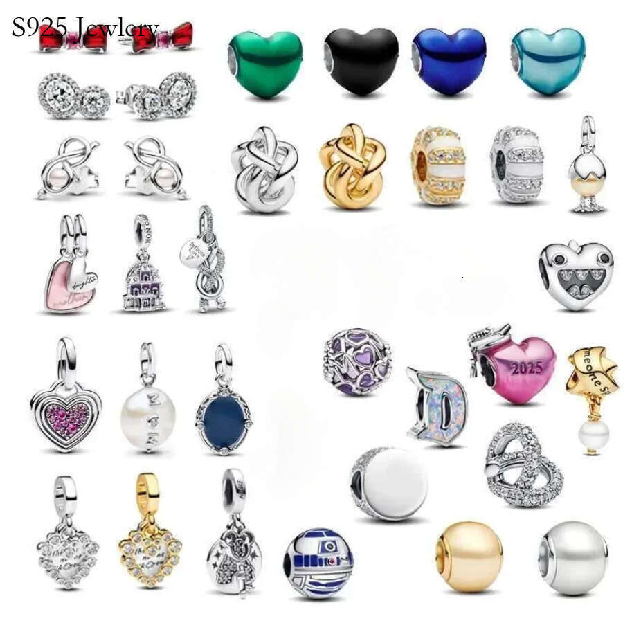 S925 925 Sterling Silver 2025 Mother's Day all kinds of heart Charms Bead pendant Fit Necklace Bracelet DIY Jewelry For Mom Women Gifts