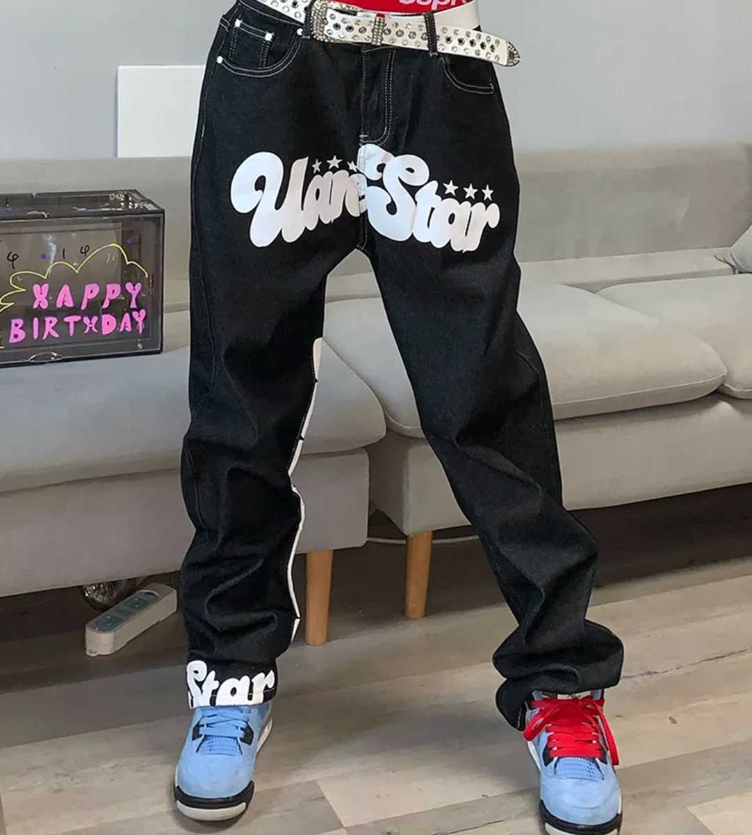 Letter Print Baggy Y2k Men Jeans High Street Vintage Hip Hop High Waisted Casual Straight Wide Leg Jeans Men Clothing Pants X250718