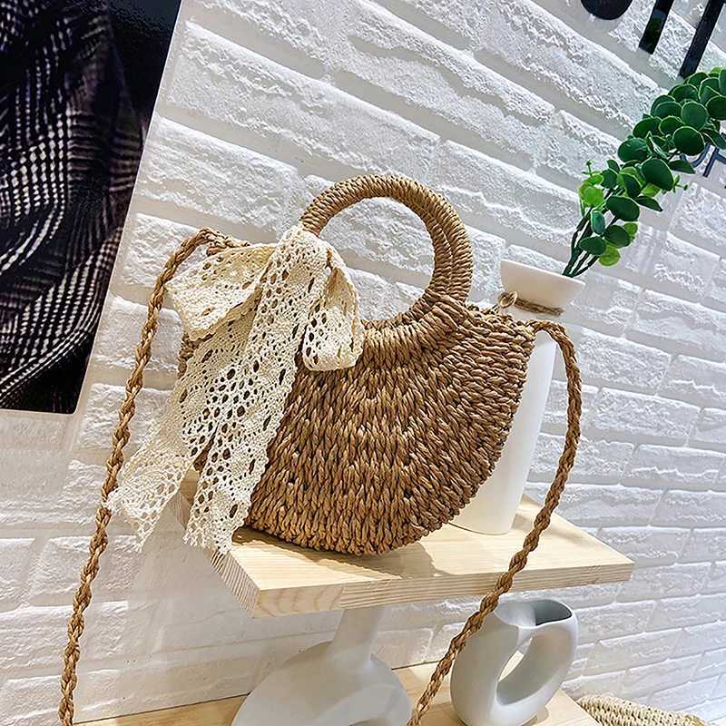 Handmade Half-Round Rattan Woven StrAW Bag Summer Women Messenger Crossbody Bags Small Beach Handbag Y250717