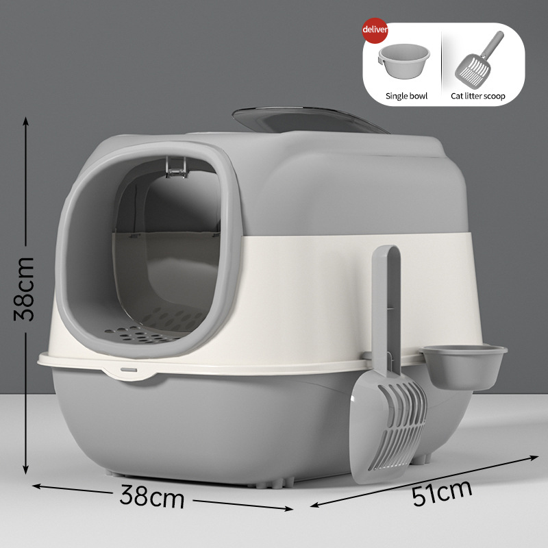 Cat litter box UV sterilization and odor prevention fully enclosed double door oversized cat toilet flip cover box splash proof Without lights