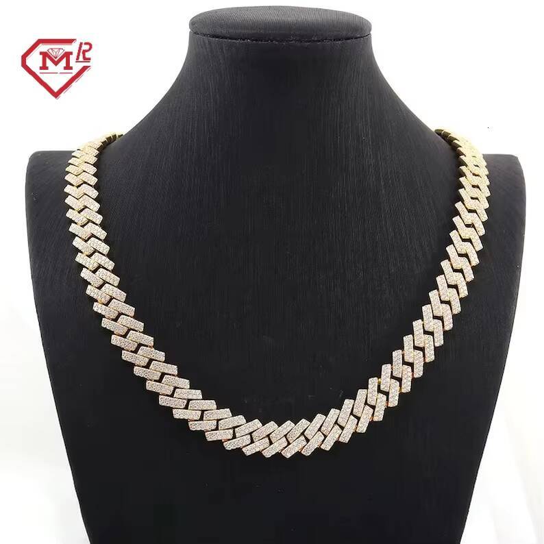 Hiphop Jewelry 12mm Moissanite Chain Gold Plated Vvs Iced Out 925 Silver Custom Moissanite Cuban Chain