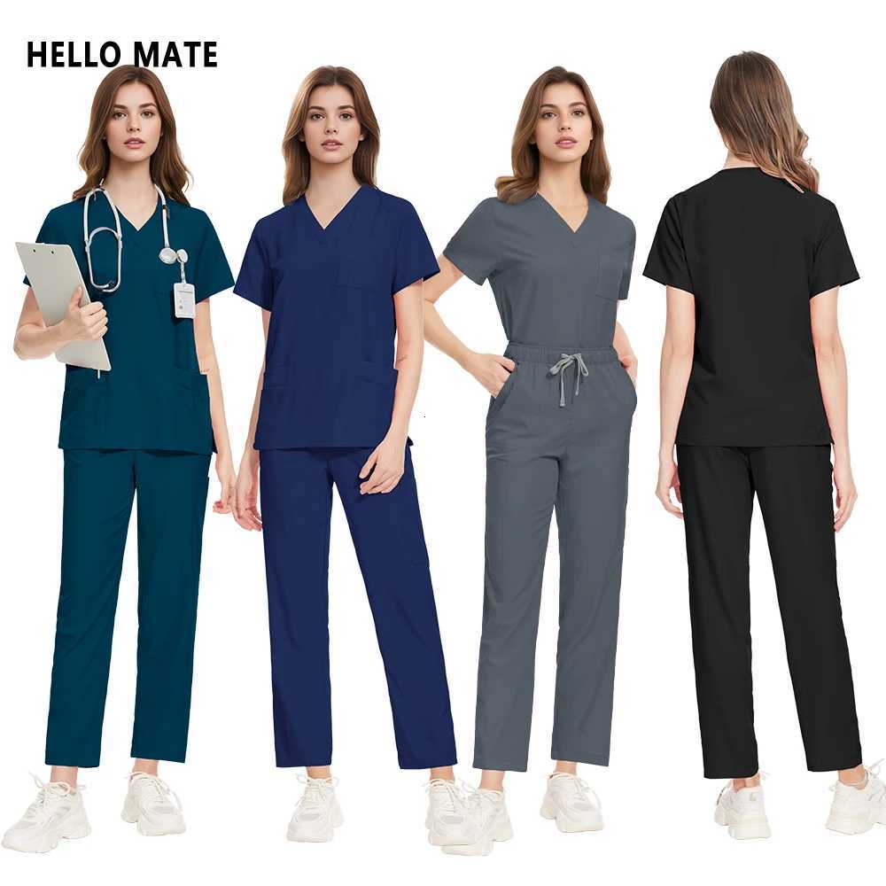 Hospital Clinical Workwear Dental Scrub Set Straight Pants Uniform Women Medical Surgical Clothes Unisex Pharmacy Lab Work Wear Z250718