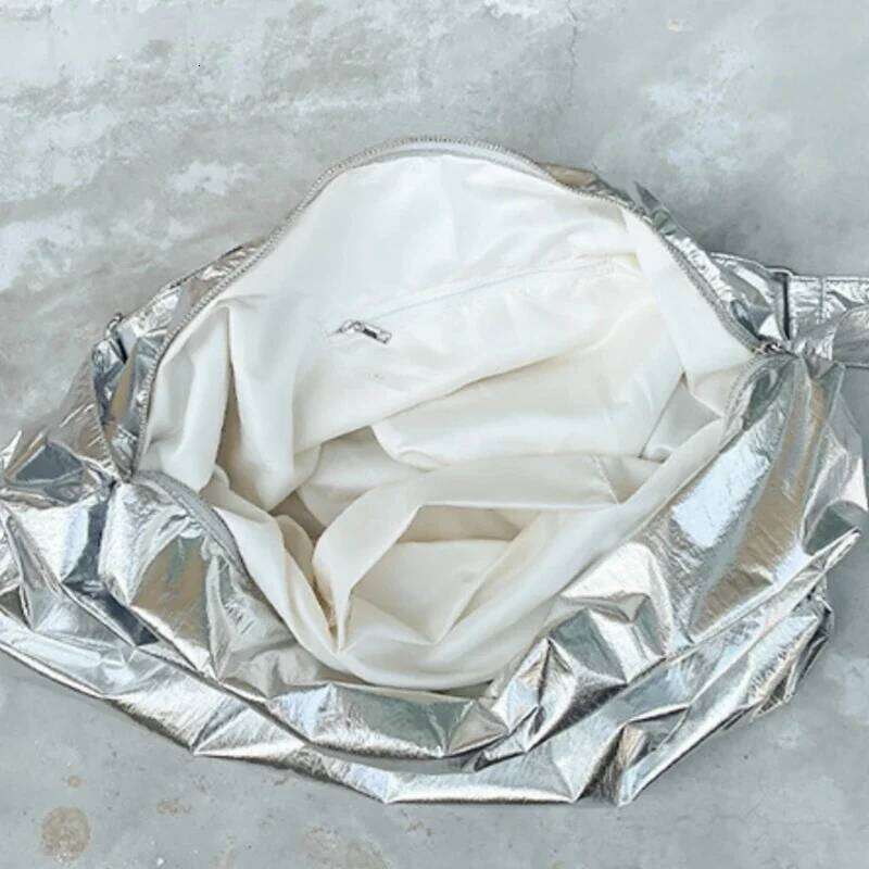 Solid Color Soft Tin Foil Shoulder for Women Korean Style College Student Large Capacity Messenger Casual Crossbody Bagtote bagluxury bag