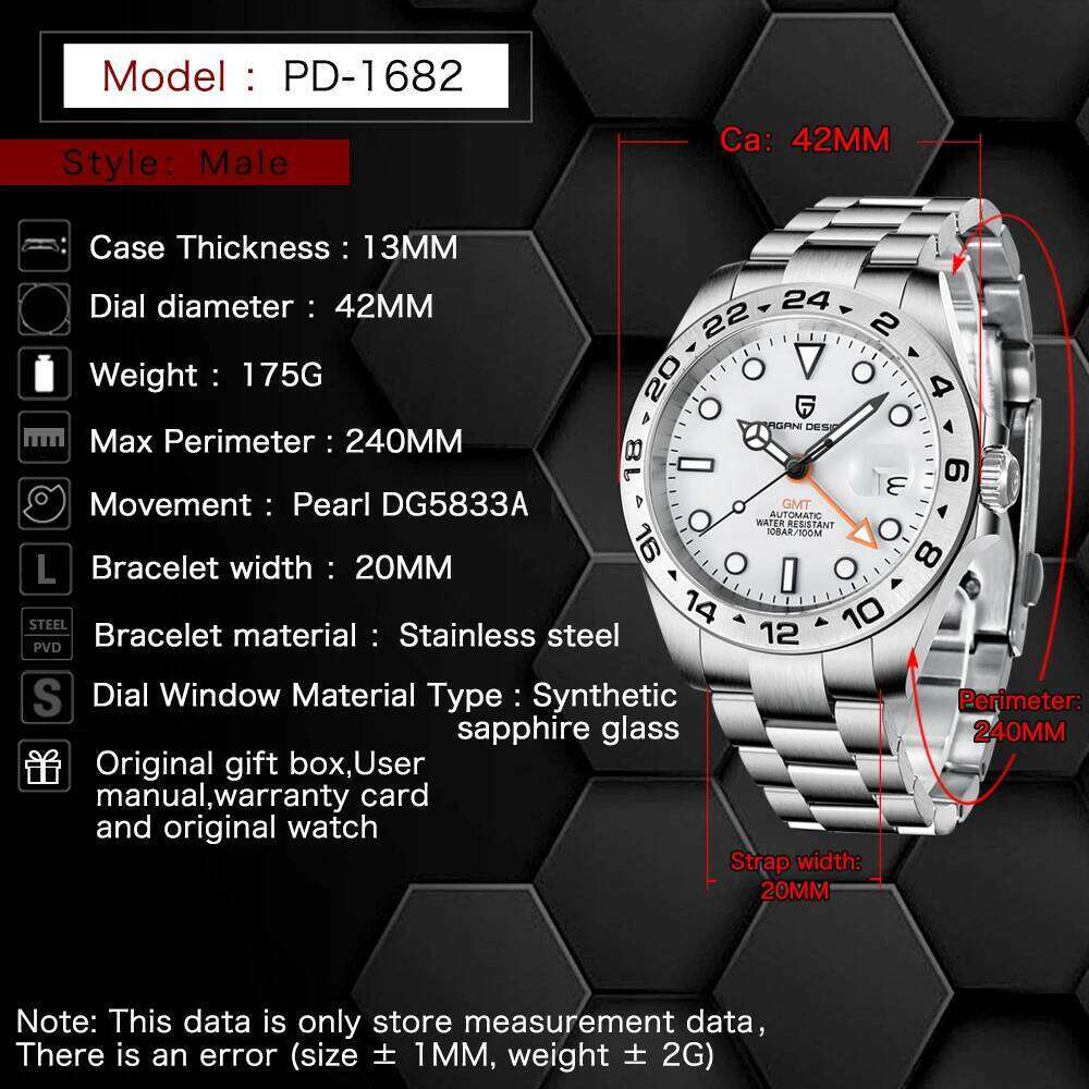 2024 PAGANI Design New Men's Automatic Mechanical Watches GMT 42mm Sapphire Stainless Steel Waterproof Watch Reloj Hombre free shipping