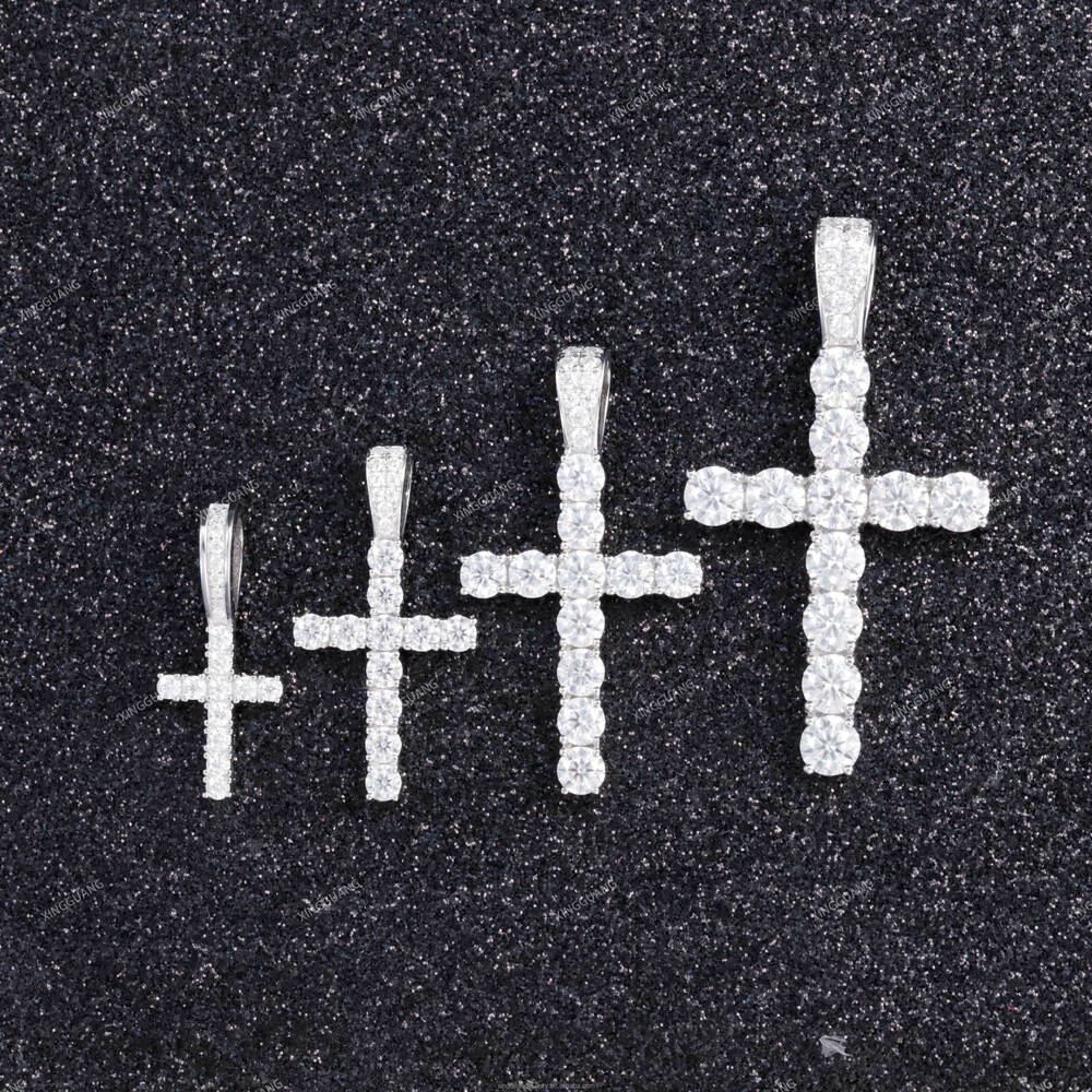 Ready to Ship Rope Chain 2mm---5mm Moissanite Cross Pendant 18K Gold Plated Necklace Men Women Christian Jewelry