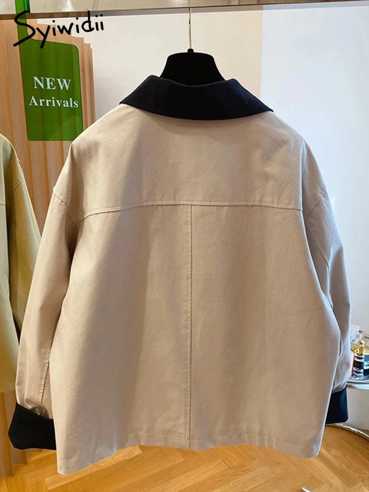 Syiwidii Contrast Color Lapel Jacket Women Casual Loose Long Sleeve Single Breasted Coat 2025 Fashion High Street Jackets 250715