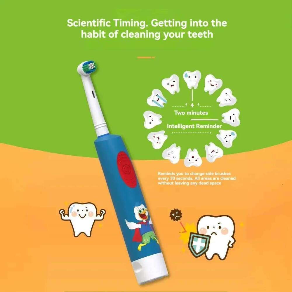 Child Electric Toothbrush Colorful Cartoon Rounded Vibrate Heads Soft Bristle Teeth Brush Gum Care Battery Power 3-15 Years Old X2507