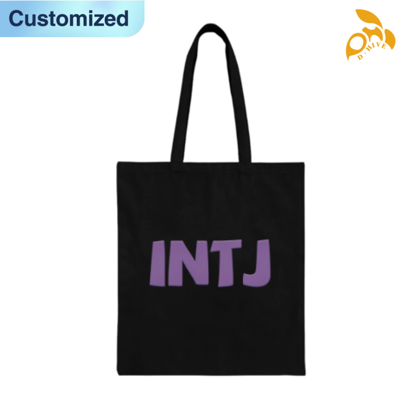 Free shipping trendy designers customize lightweight and high-quality black full-print canvas tote DIY bags