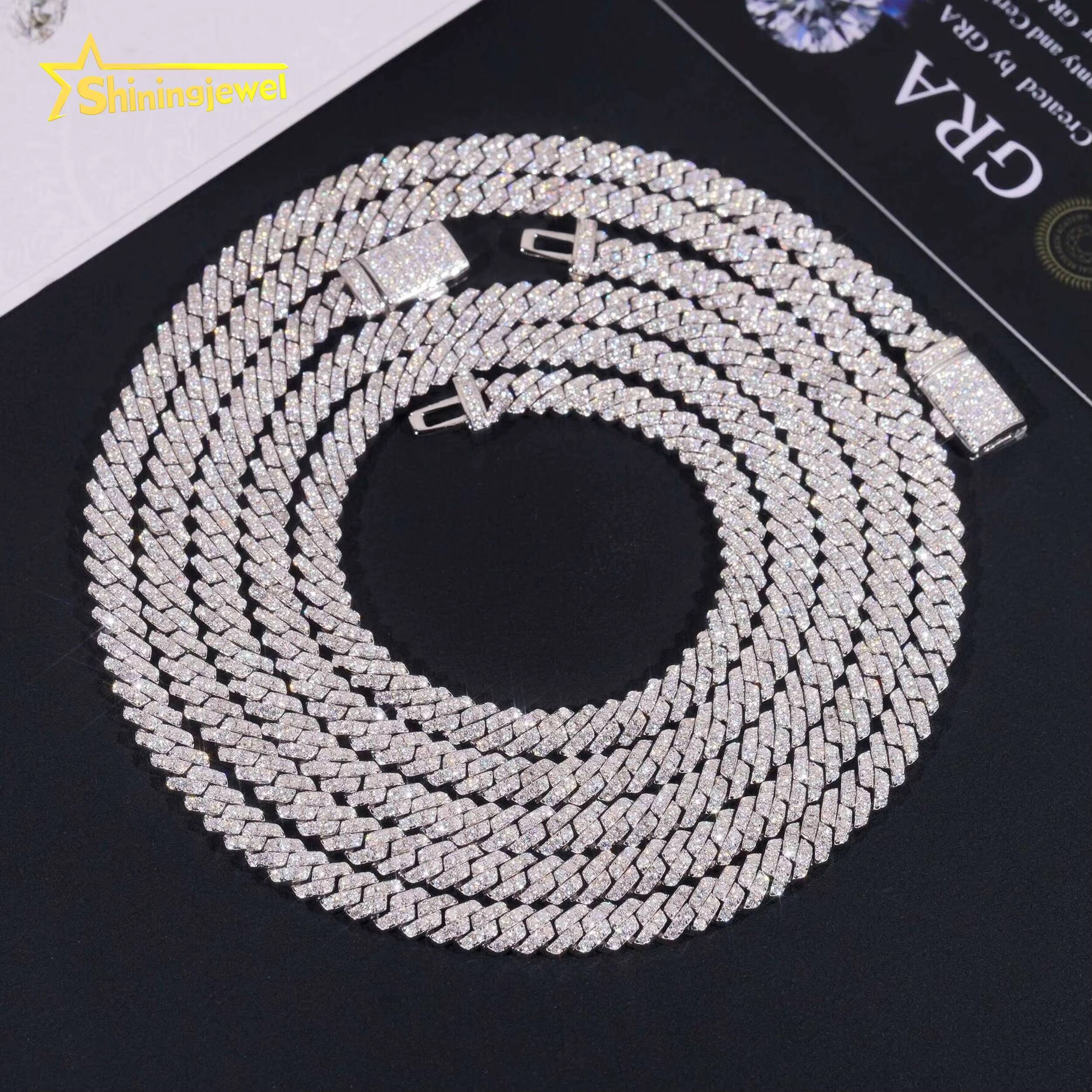 Hip Hop Necklace 5mm Iced Out Moissanite Cuban Link Chain S925 Gold Plated Pass Diamond Test VVS Moissanite Diamond Chain