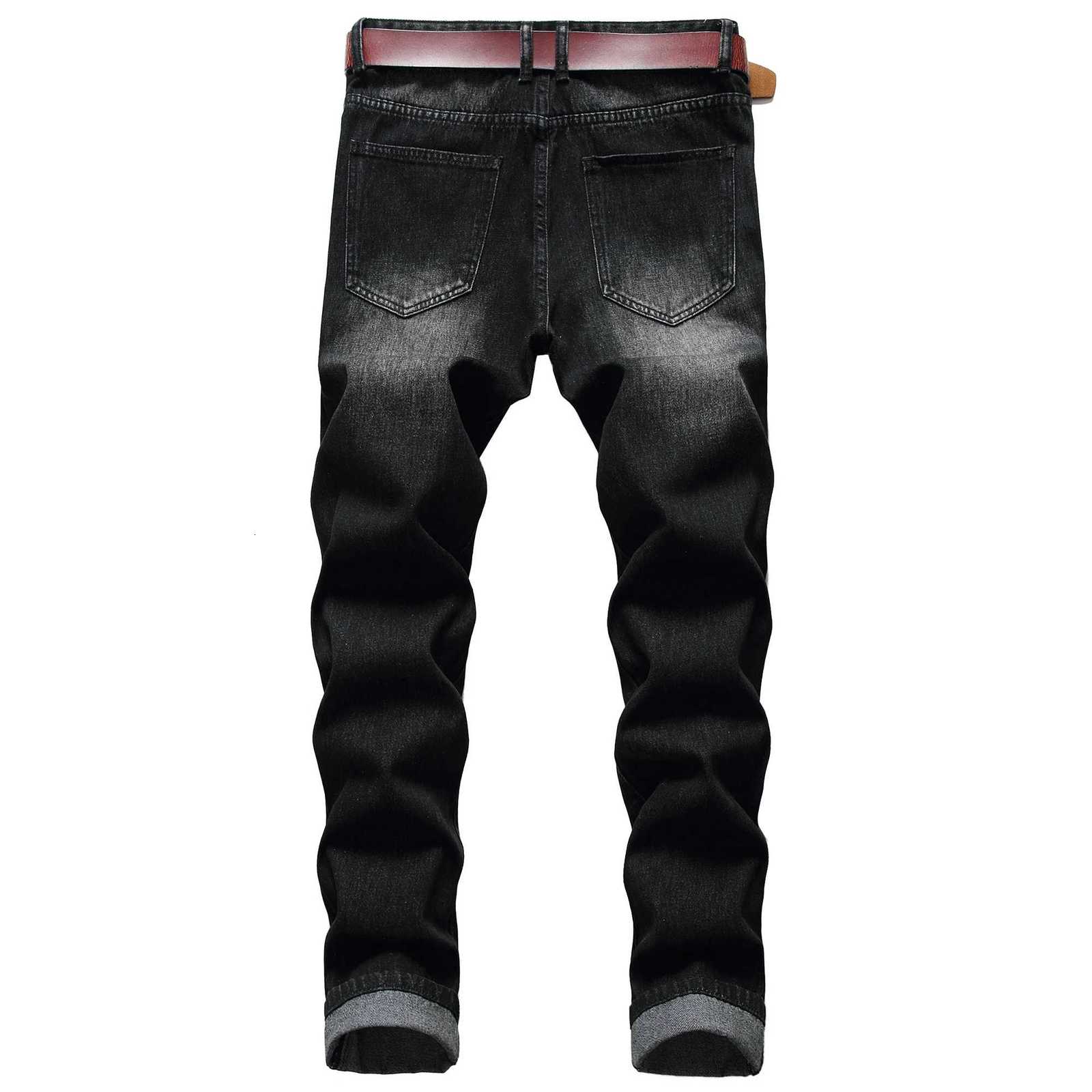 Mens Black Casual Ripped Jeans Mens Slim Fashion Casual Denim Trousers X2507181