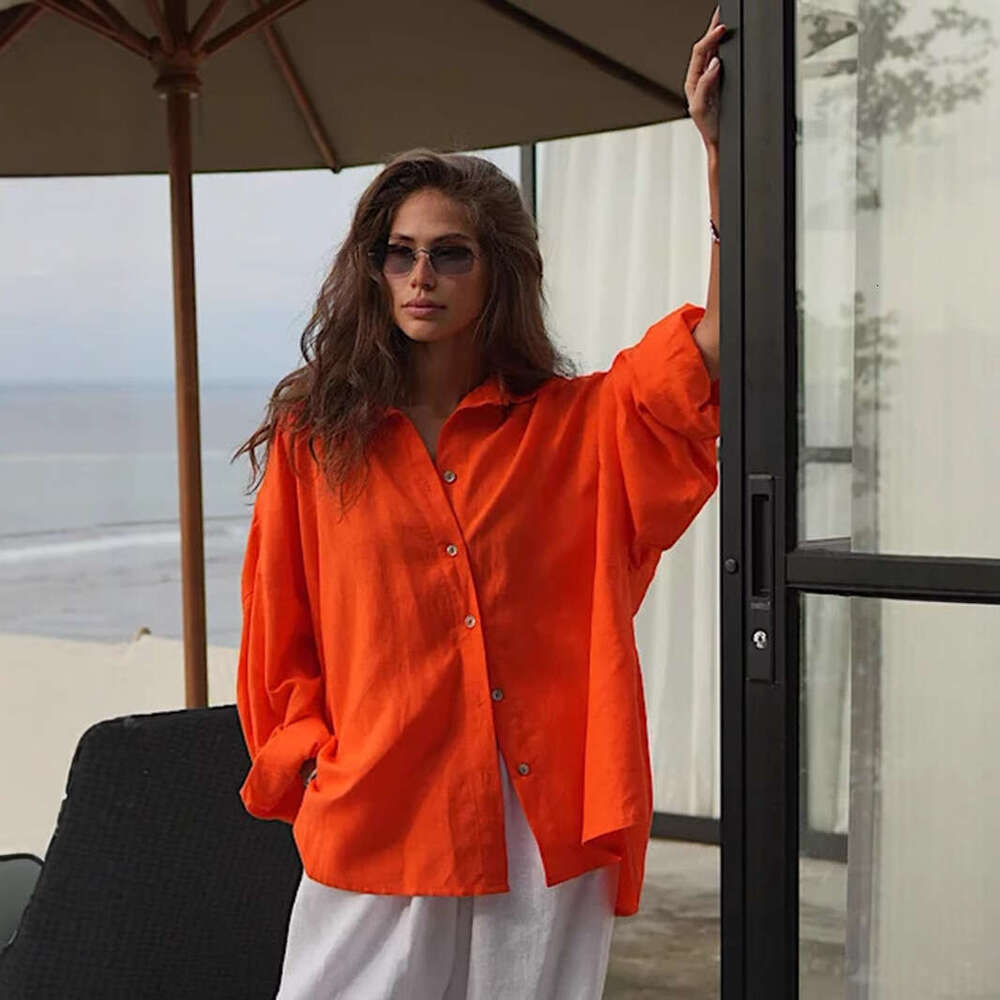 Spring Summer Versatile Lazy Fashion Casual Solid Color Simple Loose Shirt B5