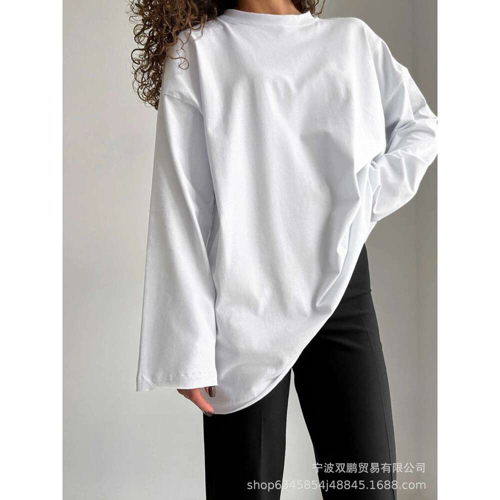 Spring And Autumn New Style Pure Cotton Long Sleeve T-Shirt For Women Handmade Frayed Loose Top 3316 B5