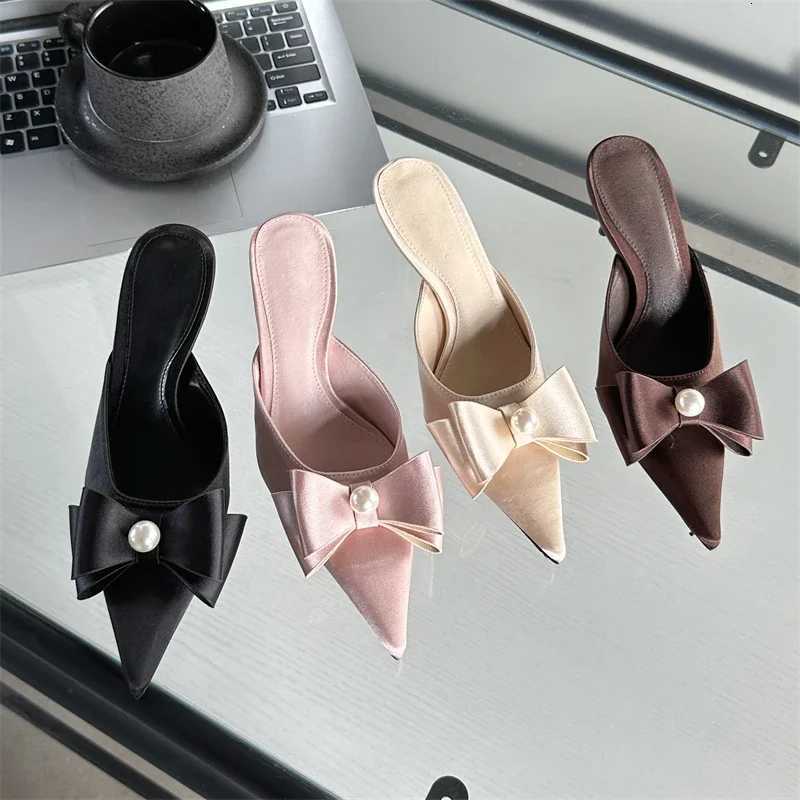 Eilyken Spring Sexy Knot Wen Slipper Pointed Toe Slip On Ladies Shoes Elegant Thin Heel Mes Dress Sandals Y250716