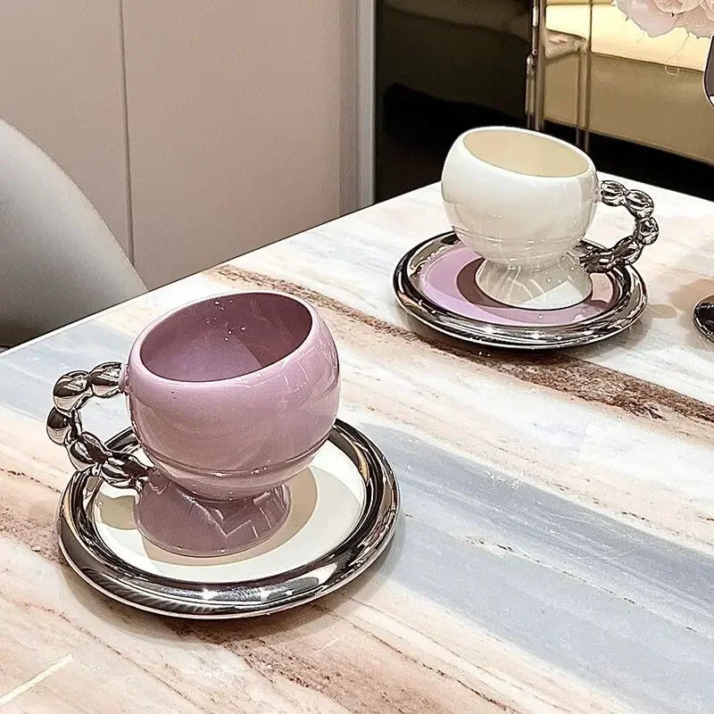 Luxury Irregular Shape Eramic Coffee Cup Saucer Set French Style Exquisite Afternoon Tea Tableware High-end Home High Temperature Mug 250718