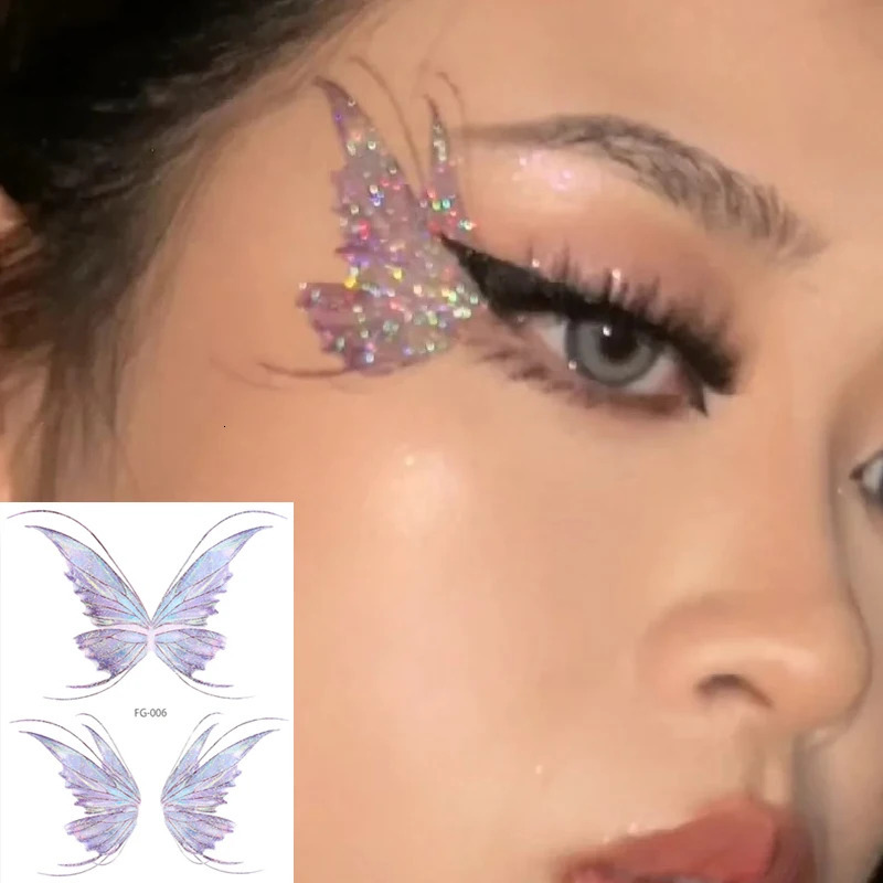 3D Fairy Butterfly Wings Shiny Tattoo Sticker Waterproof Eyes Face Body Art Tattoos For Women Makeup Dance Music Festival 250714