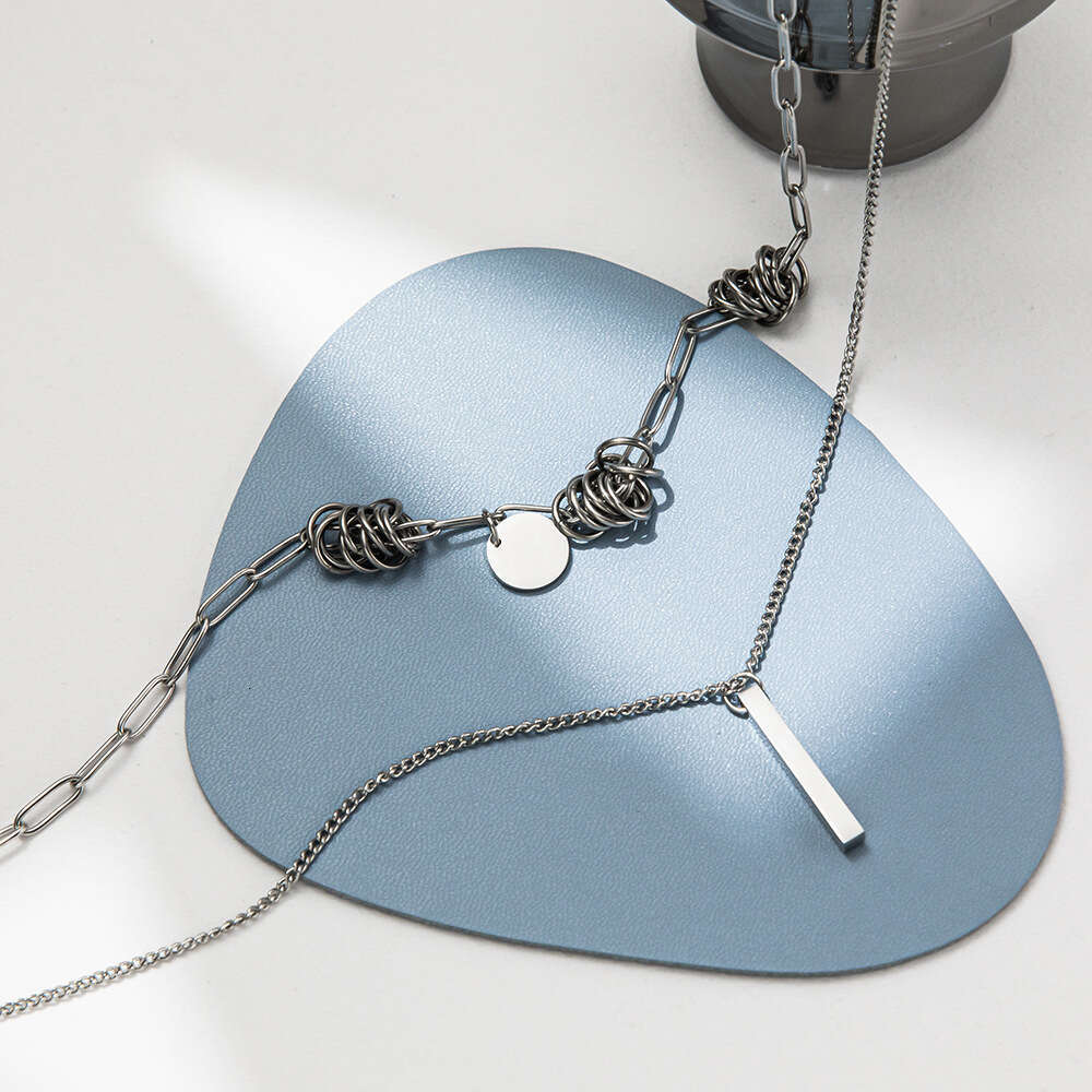 Korean Version Hip-Hop Wrap Non-Fading Titanium Steel Necklace Unisex Ins Punk Double Layer Stacked Sweater Chain Accessory