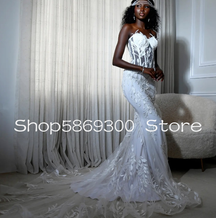 Grace Mermaid Long Beach Wedding Dresses Gillter 3D Lace Applique Sweetheart Garden Boho Bridal Gown Outfit Customsized