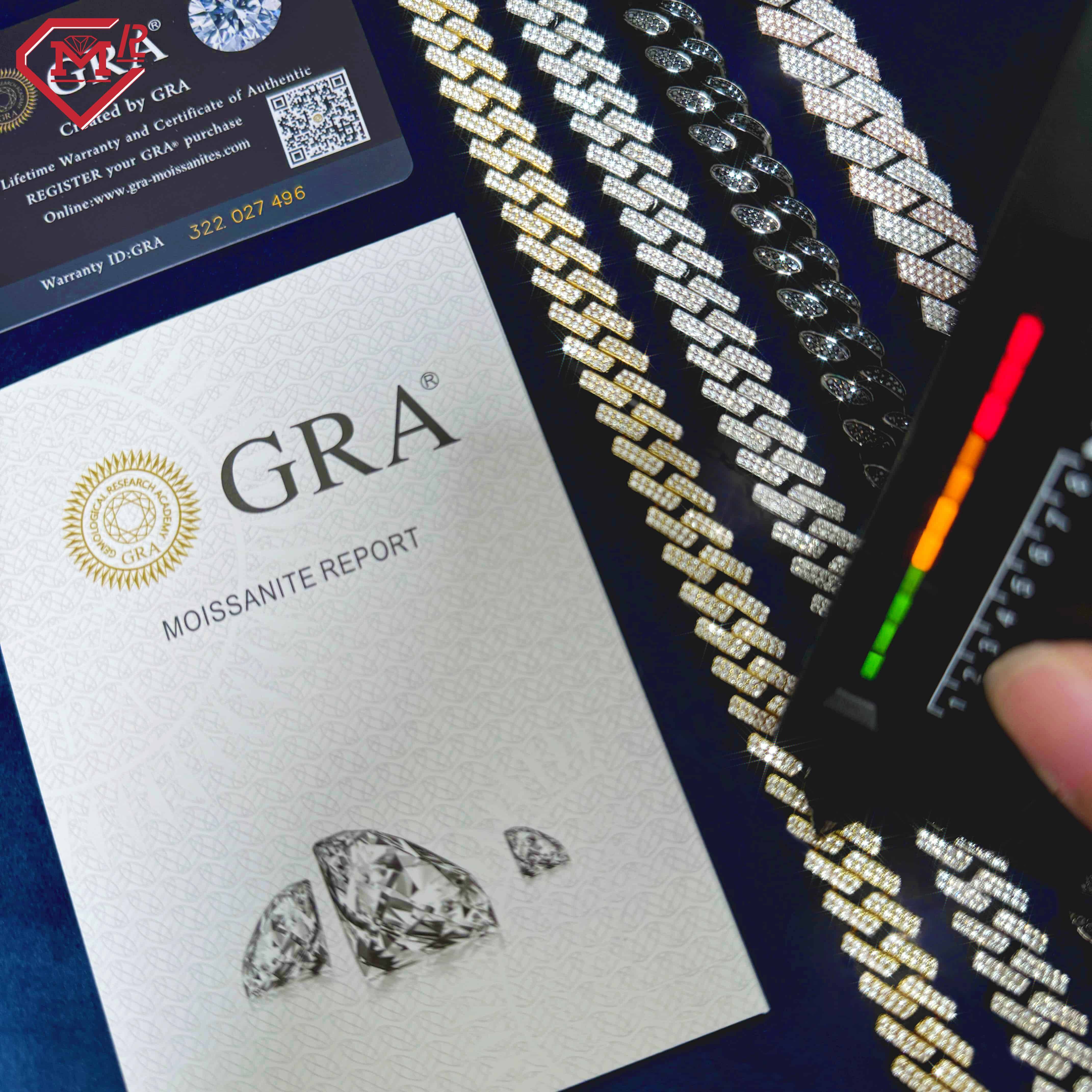 Hiphop 10MM Moissanite Chain Cuban Necklace 925 Silver 2 Rows Straight Edge Vvs Iced Out Moissanite Cuban Chain