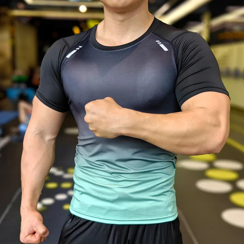 Men Fitness Sport T-shirt Bodybuilding Clothing Gym Short Sleeve Tee Tshirts Muscle Fit Top Quick Dry Rashguard 250716