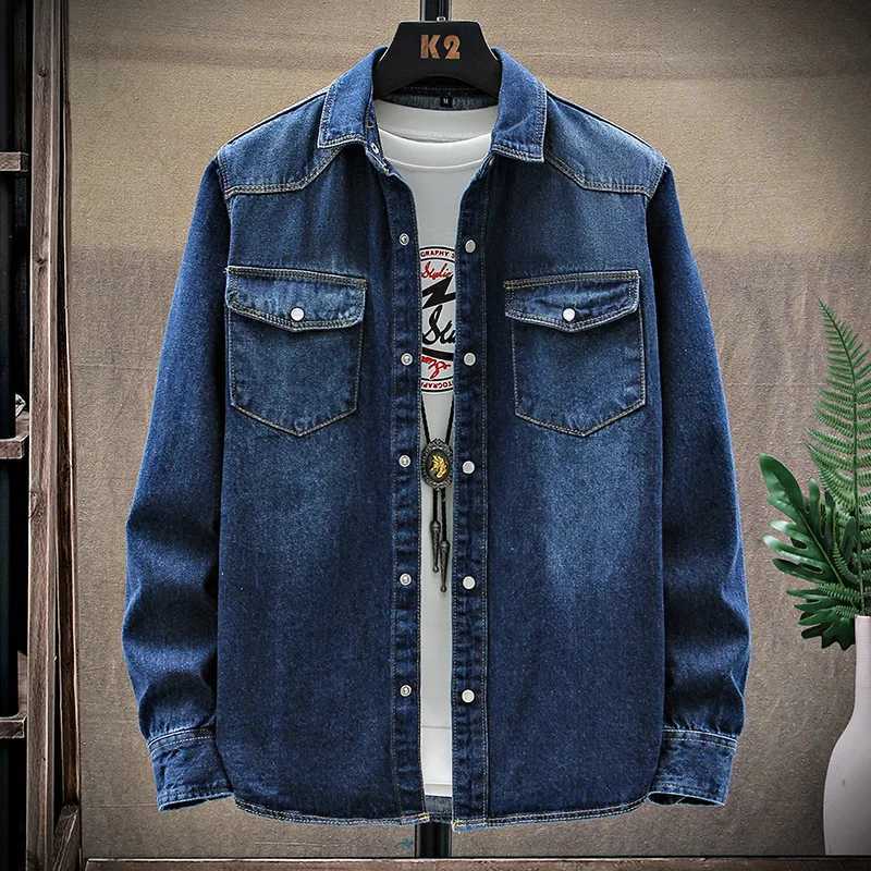 2025 Autumn New Style High Quality Denim Shirts Mens Fashion Casual Long Sleeve Jeans Shirt Solid Color Shirt Men Size M-XXXL X2507181
