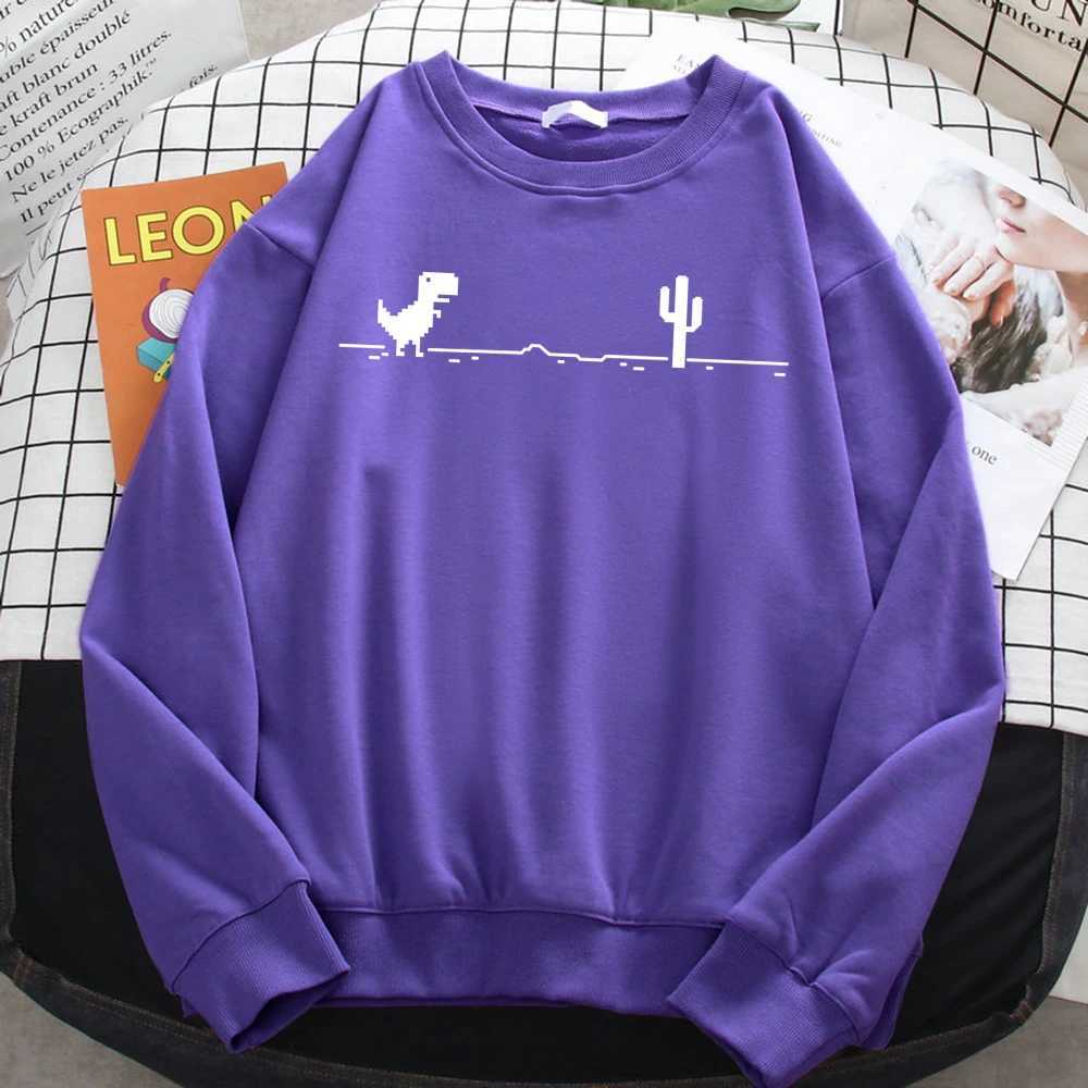 Winter Simple Womens Pullovers Mosaic Game Cactus Little Dinosaur Print Hoodie Fce Soft Sweatshirts Loose Crewneck Clothes XJ250717